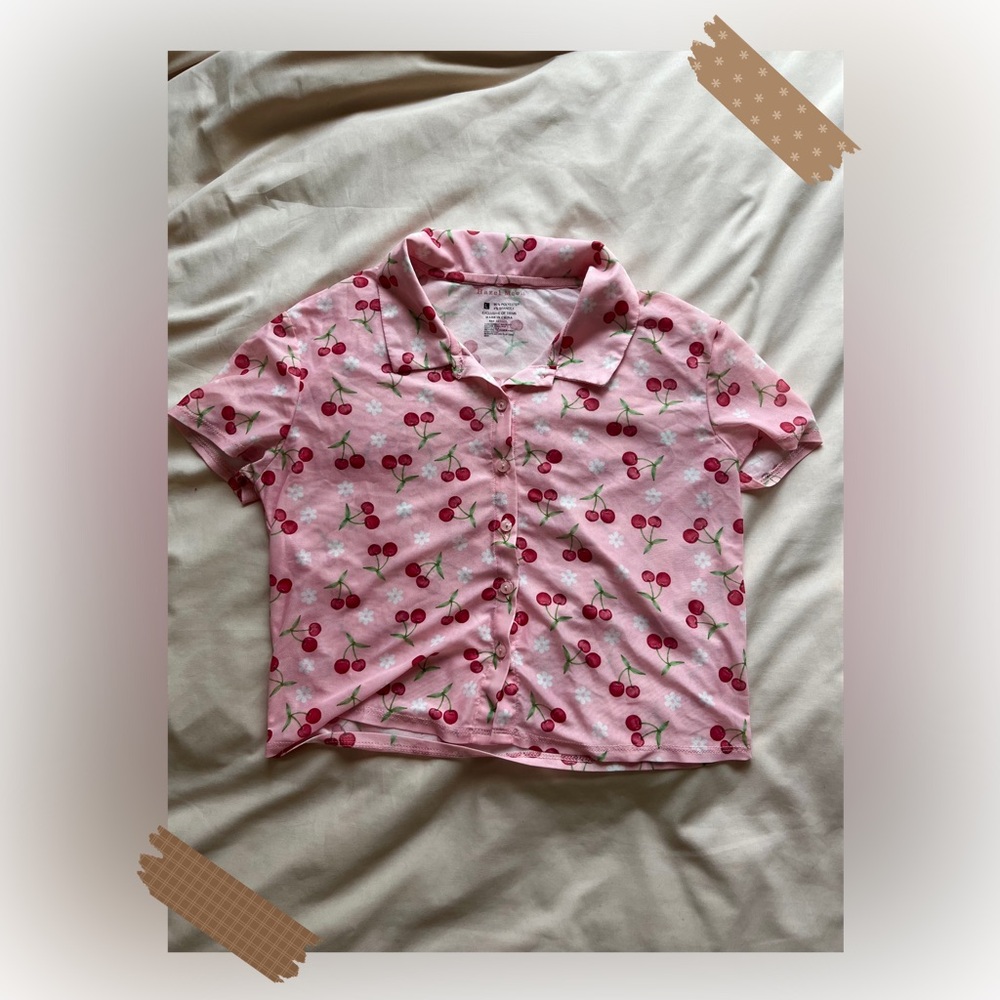 Hazel Moon Sheer Cherry Mesh Crop Top Women’s